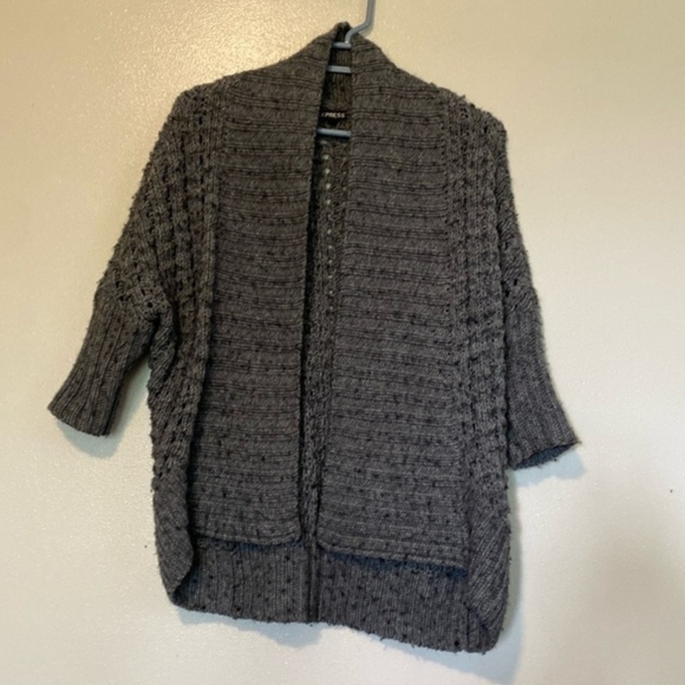 Express chunky mixed knit slate gray wool blend cardigan small